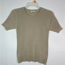 Laura Leigh Ltd Women Rib Pointelle Knit Top Size L Beige Short Sleeve S... - £14.02 GBP