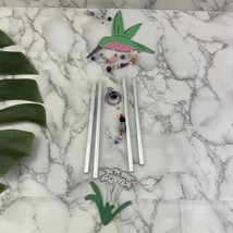 Vintage Y2k Hummingbird Wind Chime Green Pink Beaded Flower Metal Garden - $497.71 MXN