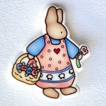 Cute Smocked Easter Bunny Basket Of Flowers Plastic Pin Brooch 2” Tall - £5.57 GBP