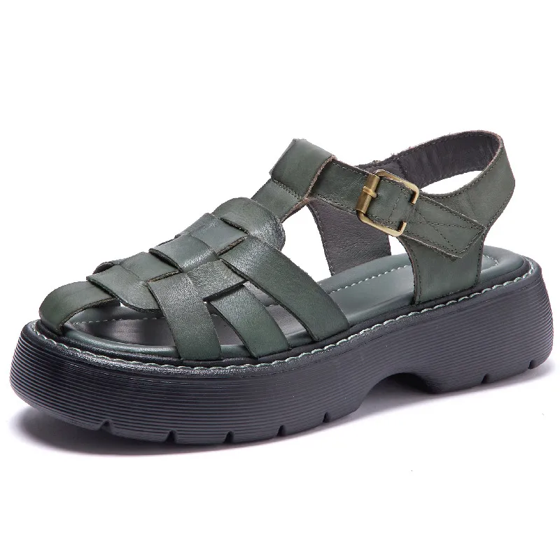 AIYUQI Sandals Women  2024 New Leather Baotou Roman Sandals Ladies Retro  Woven  - $113.59