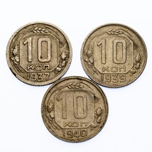 1937, 1939 &amp; 1940 Russie 10 Kopeks ( Extra Fin , XF État) 3 Pièce de Mon... - $1,044.20 MXN