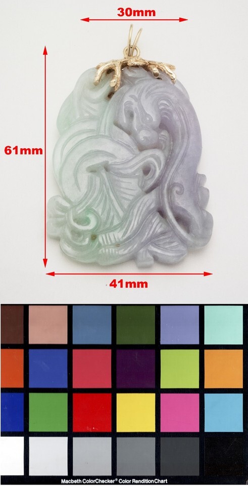 LARGE 45g CARVED JADE 14K GOLD PENDANT LAVENDER GREEN  NECKLACE 2.75” MINT Item image 7