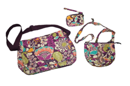 Vera Bradley Plum Crazy Computer Laptop Messenger Bag, wristlet &amp; Crossbody 3 Pc - £35.59 GBP