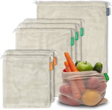 6 Reusable Produce Bags Grocery Washable Organic Cotton Mesh Produce Bag... - £28.11 GBP