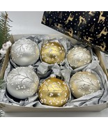 Set of gold,silver and beige Christmas glass balls, hand painted ornaments  - £42.58 GBP