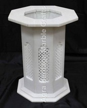 24&quot;x15&quot; Filigree Marble White Stand Base Handmade Home Kitchen Decor E552A - £811.25 GBP