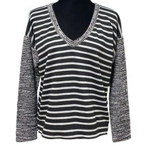 Sanctuary Black Gray Striped V-Neck Long Sleeve Knit Sweater Top Size XS - $27.99