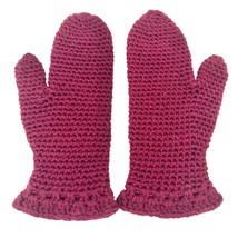 Handcrafted Crocheted Mittens Pair Burgundy Adult - £14.76 GBP