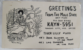 CBC QSL Ham Radio Card Postcard Tiger Lilly KAYN5951 BearSkinner LogJammer KC MO - £3.94 GBP