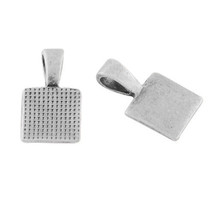 6 Glue On Jewelry Bails Square Tile Hangers Findings Antiqued Silver 17mm - £6.09 GBP