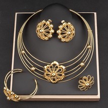 Dubai Gold Color Jewelry Sets For Women Nigerian Wedding African Flower Necklace - £43.86 GBP