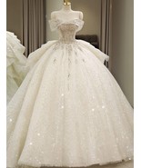 Beautiful Wedding Dress Off Shoulder Luxury Bridal Ball Gown Floor Or Lo... - $599.99