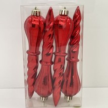 Icicles Set Of 4 Red Holiday Ornament 6.5” Christmas Tree Baubles Retro ... - £5.41 GBP