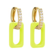 One Pair Hot Sale Rainbow Neon Rectangle Drop Earrings for Women 2021 Trend Fash - £6.74 GBP