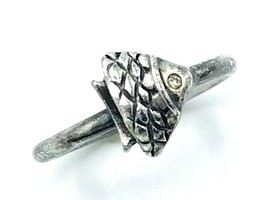 Vintage Size 3 Sterling Silver White Spinel Fish Ring - $27.72