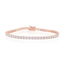 Sterling Silver 3mm Prong-Set Round CZ Tennis Bracelet - Rose Gold Plated - £80.93 GBP