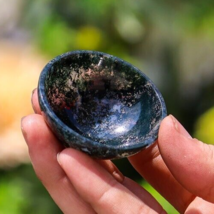 23g-50X25mm Green Moss Agate Bowl Natural Sparkling Mineral Handmade Stone Cup - £39.47 GBP