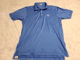 Peter Millar Polo Shirt Mens Size M Sky Blue Crest Shield &quot;Rr&quot; Button Golf Crown - $17.70