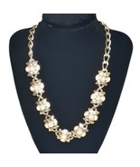 Quality Gold Tone Faux Pearls Leaves Stationed Statement Collar Necklace... - £13.17 GBP
