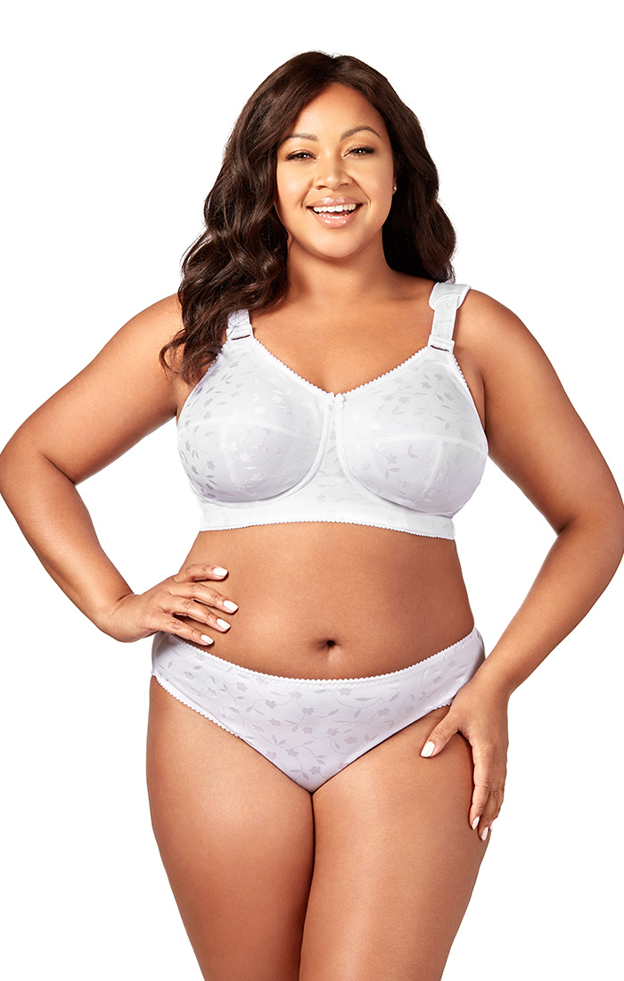 Elila White 1305 Full Coverage Jacquard Wireless Bra ~ Cup Sizes F - O