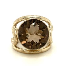 Vintage Sterling Silver Signed Arya Big Bold Round Smoky Quartz Stone Ring 6 1/2 - £51.43 GBP