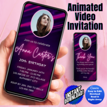 Any Age Invite, Pink Wave Digital Invitation, Video Invite, Animated Inv... - £4.68 GBP