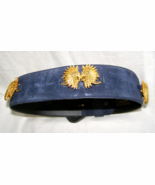 FELLINI,ROME WIDE NAVY SUEDE EMBELLISHED BELT w/DOUBLE INDIAN-HEADRESS O... - $1,105.61 MXN