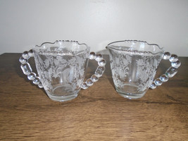 Tiffin-Franciscan Fuchsia Etched Glass Creamer and Open Sugar Bowl Set 1... - $29.70