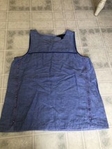 J. Crew Blue Embroidered keyhole Back Tank Top size 4 Cotton Linen Blend - £24.05 GBP