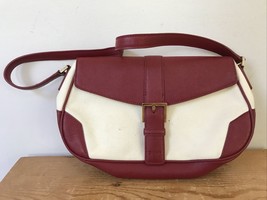 Vtg 90s Donna Karan DKNY Red Leather White Canvas Preppy Buckle Purse Ha... - £28.92 GBP