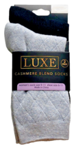 Luxe 2 Pair Cashmere Blend Wool Ladies Socks Diamond Pattern Blue Cable Black - £20.53 GBP