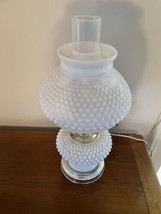 Vintage Hobnail Milk Glass Ruffled Hurricane Gone With The Wind Lamp 3 Way MCM - £77.87 GBP