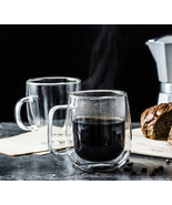 450mL double wall glass mug heat resistant coffee milk juice water cup b... - £22.27 GBP