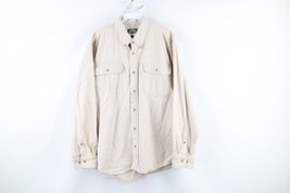 Vintage Cabelas Mens Large Heavyweight Chamois Cloth Collared Button Shirt Beige - £34.79 GBP