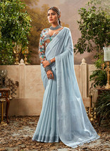 Beautiful Blue Handloom Khadi Saree With Digital Printed Blouse1005 - £37.03 GBP