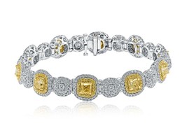 9 CT Luxury Cushion Fancy Light Yellow Diamond Women&#39;s Bracelet 14k White Gold - £19,073.37 GBP