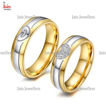14Kt, 18Kt Solid Yellow &amp; White Gold CZ His &amp; Her Couple Wedding Bands 2 Pcs - £1,091.84 GBP+