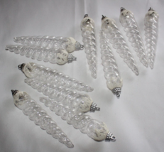 Lot Of 11 White Clear 5&quot; Spiral Icicle Plastic Ornaments - £7.46 GBP