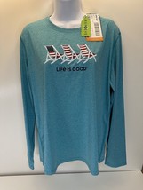 Life is Good Shirt Womens L Green Ish Blue Upf 50 Long Sleeve Beach Swim - $17.75