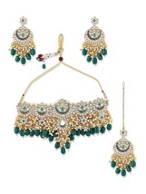 Green Meenakari Bridal Choker Necklace Earring &amp; Maangtikka Set For Women      . - £28.52 GBP