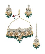 Green Meenakari Bridal Choker Necklace Earring &amp; Maangtikka Set For Wome... - £28.48 GBP