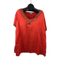 Avenue Women&#39;s Orange Linen Blend Metallic Bead Short Sleeve Blouse 3x Plus - $24.88 CAD