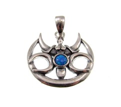 Handcrafted Solid 925 Sterling Silver Triple Moon Goddess Blue Lab Opal Pendant - £13.65 GBP