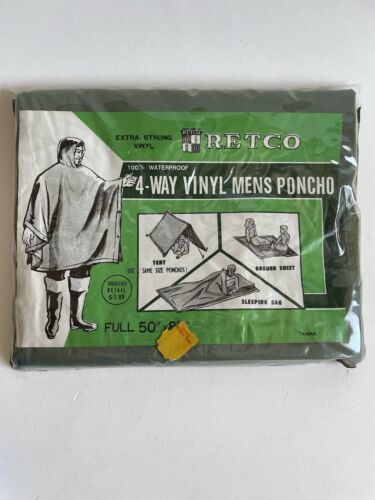 Vintage Poncho RETCO 4-Way Vinyl Men&#39;s 50&quot; X 80&quot; Sheet-Tent-Sleeping Bag... - $4.74