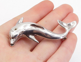 925 Sterling Silver - Vintage Shiny Leaping Dolphin Motif Brooch Pin - BP2534 - £38.64 GBP