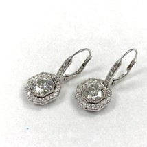 3.24 TCW Round Cut Diamond Halo Drop Lever Back Earrings 14k White Gold - £8,611.49 GBP