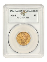 1901-S $5 PCGS MS66 ex: D.L. Hansen - $5,550.83