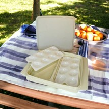 Tupperware Deviled Egg Keeper Carrier Tray Container Almond Vtg Plastic Picnic - £10.98 GBP