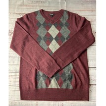Apt.9 Argyle Knit Sweater Men S Long Sleeve V Neck Maroon Wool Blend Lig... - $9.00