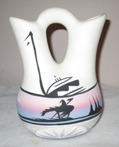 Native American Ceremonial Wedding Vase Hand Painted Sunset in a Teepe Signed - £88.07 GBP